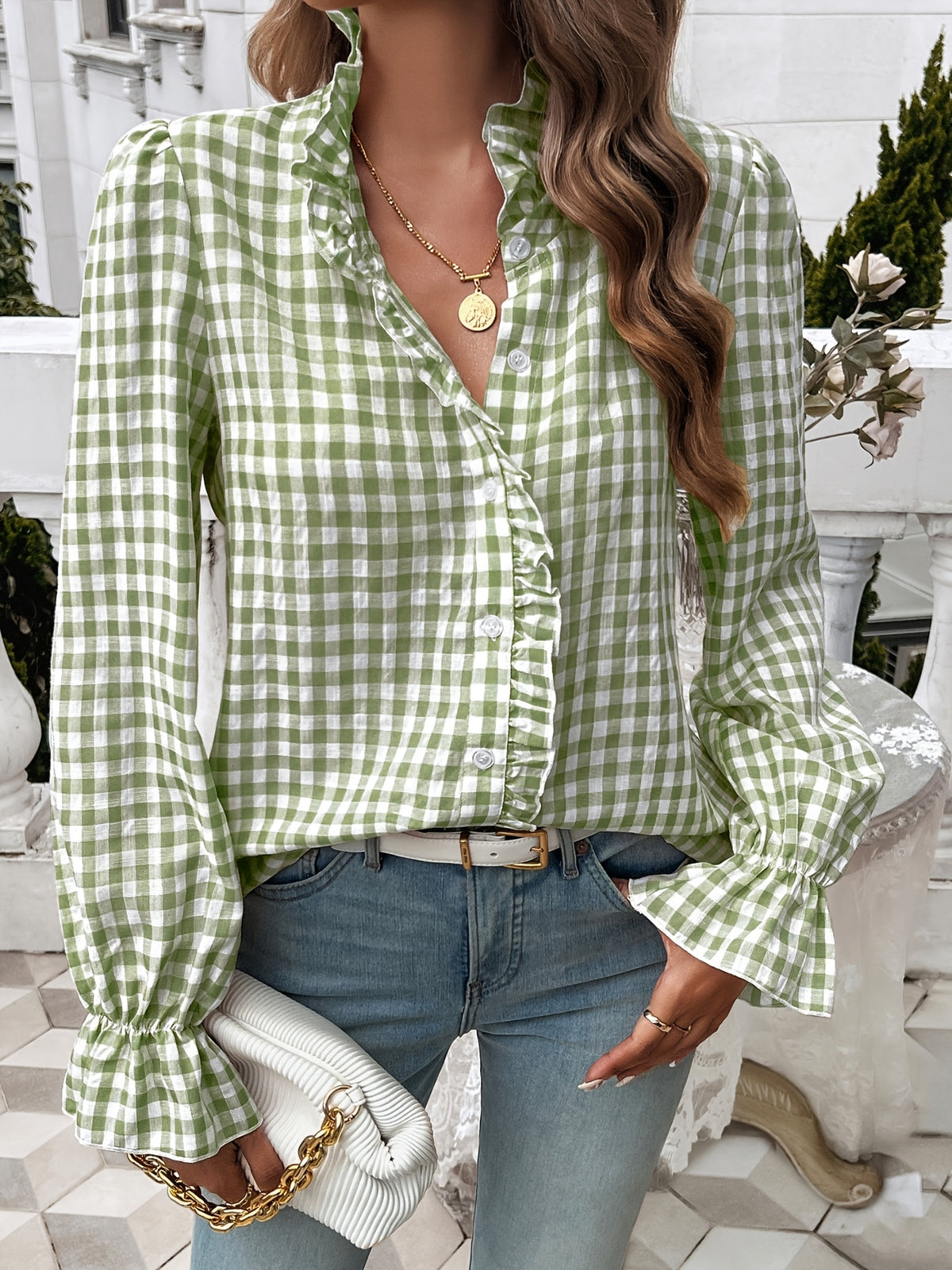 Women's Professional Business Blouse French Contrast Button-Down Shirt Fall Winter Office Top