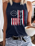 Women's American Flag Sleeveless Tank Top Stars Stripes Print Round Neck Breathable Casual Blouse Spring Summer BBQ Patriotic Outfit