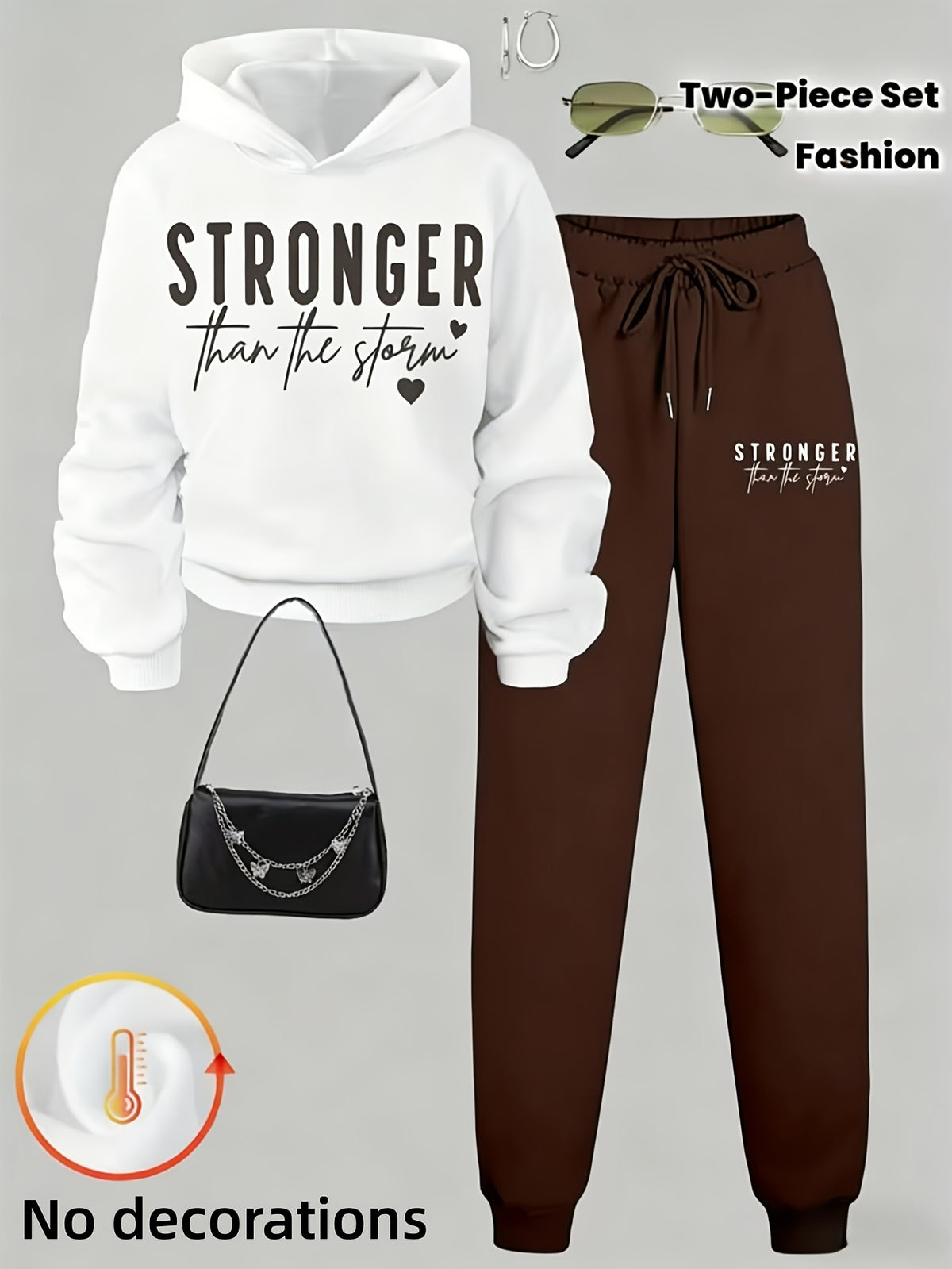 Women Two Piece Hoodie Set Motivational Stronger Than The Storm Cozy Oversized Matching Tracksuit Lounge Outfit Blue Green Purple Brown S-XXL