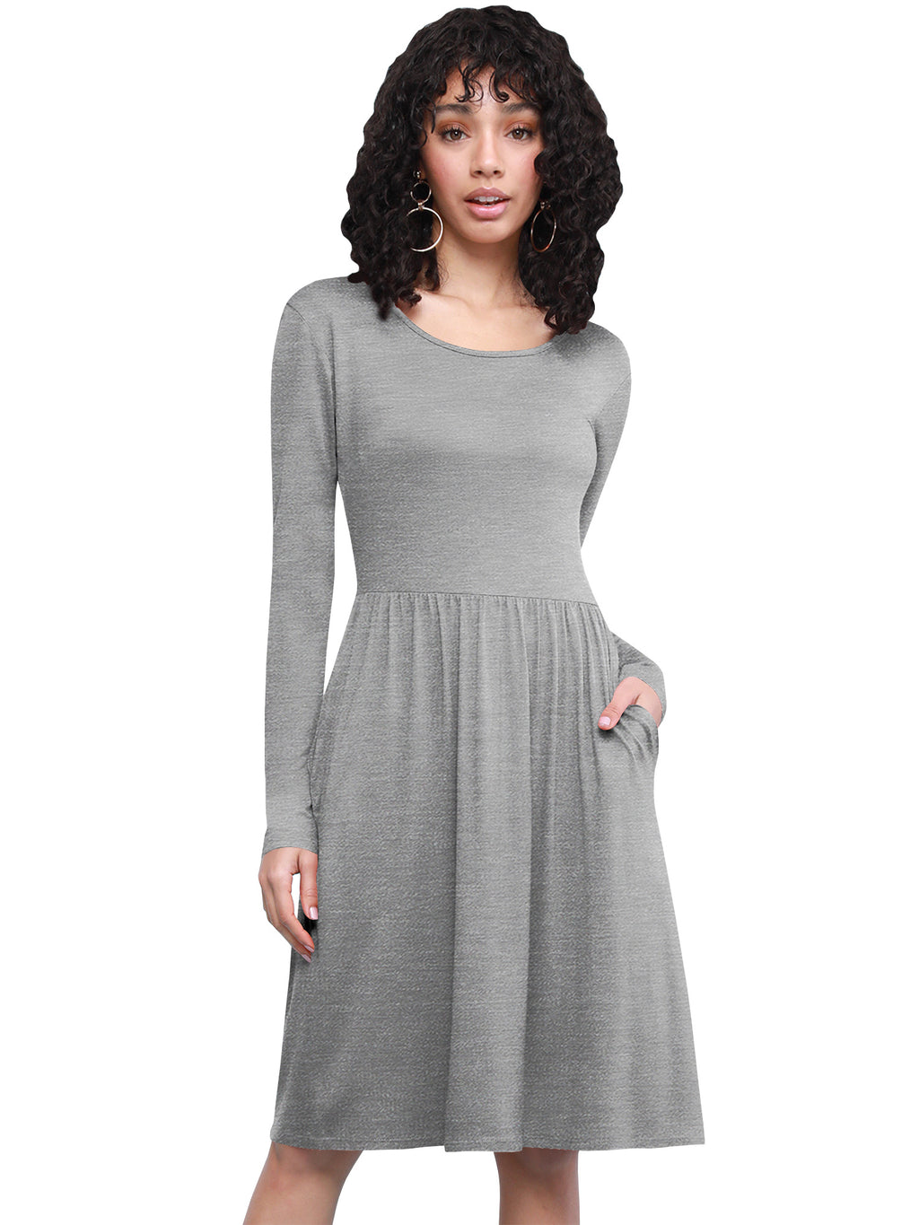 Long Sleeve Flowy Dress with Pockets Women Casual Soft Breathable Relaxed Fit Everyday Dress 18 Colors S-XXL