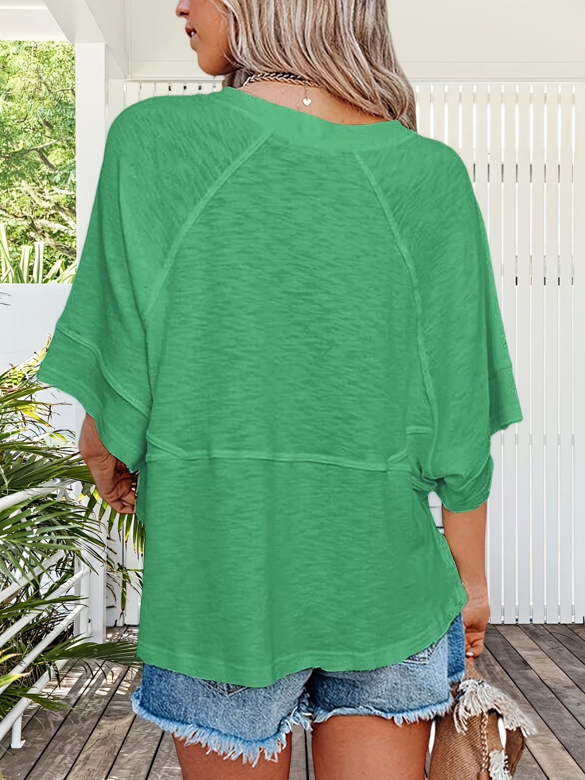 Women's Flowy Batwing Half Sleeve Crewneck T-Shirt Solid Color Loose Fit Casual Summer Top Cute Basic Tee