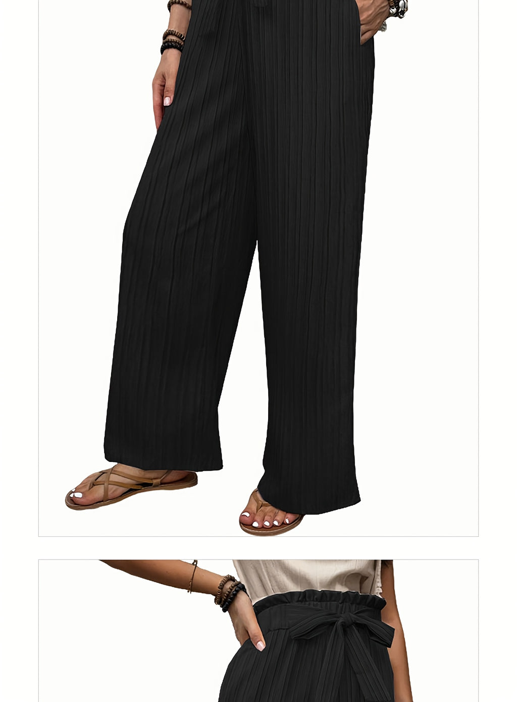Pleated Wide Leg Pants Women 3 Pack Bow Elastic Waist Loose Straight Leg Long Trousers Spring Summer Daily Commute Casual Versatile S-XXL
