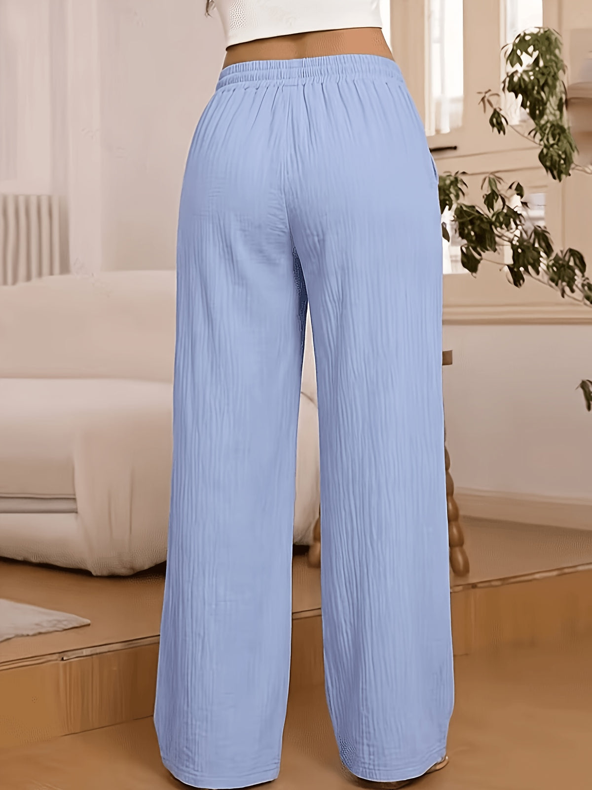 Women's Wide-Leg Pants Solid Color Elastic Waist Casual Comfortable Trousers S-XXL | Mira Roam