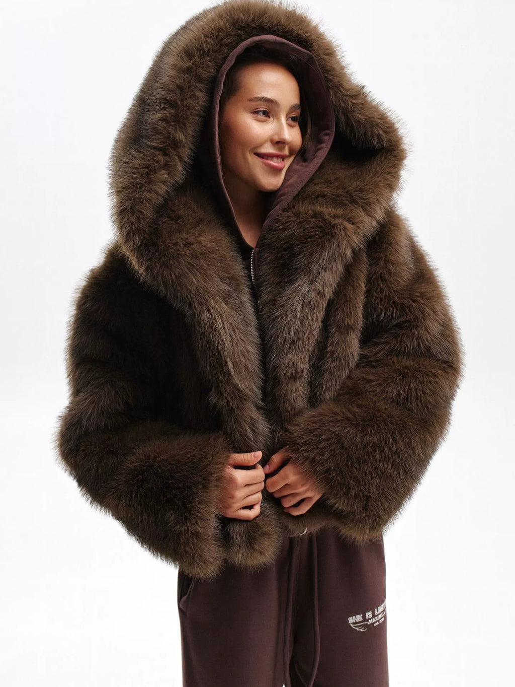 Faux Fox Fur Hooded Coat for Women, Pink Plush Fluffy Overcoat, Warm Winter Long Sleeve Jacket, Cozy Artificial Fur Outerwear for Fall and Winter