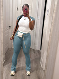 Women's 2 Piece Sweat Set Crop Top High Waist Wide Leg Sweatpants Casual Athleisure Outfit S-XXL Sea Blue Grey Pink Orange
