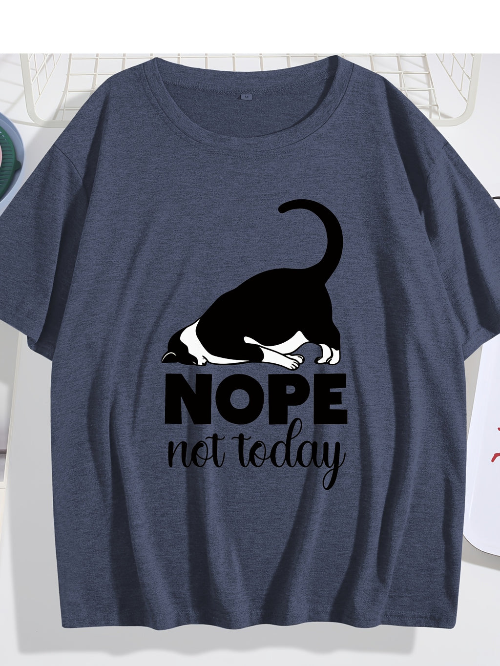 Cute Cat Graphic T-Shirt Women Nope Not Today Slogan Sleeping Cat Print Crew Neck Casual Fun Whimsical Tee Cat Lover Gift Birthday Holiday Top S-XXL