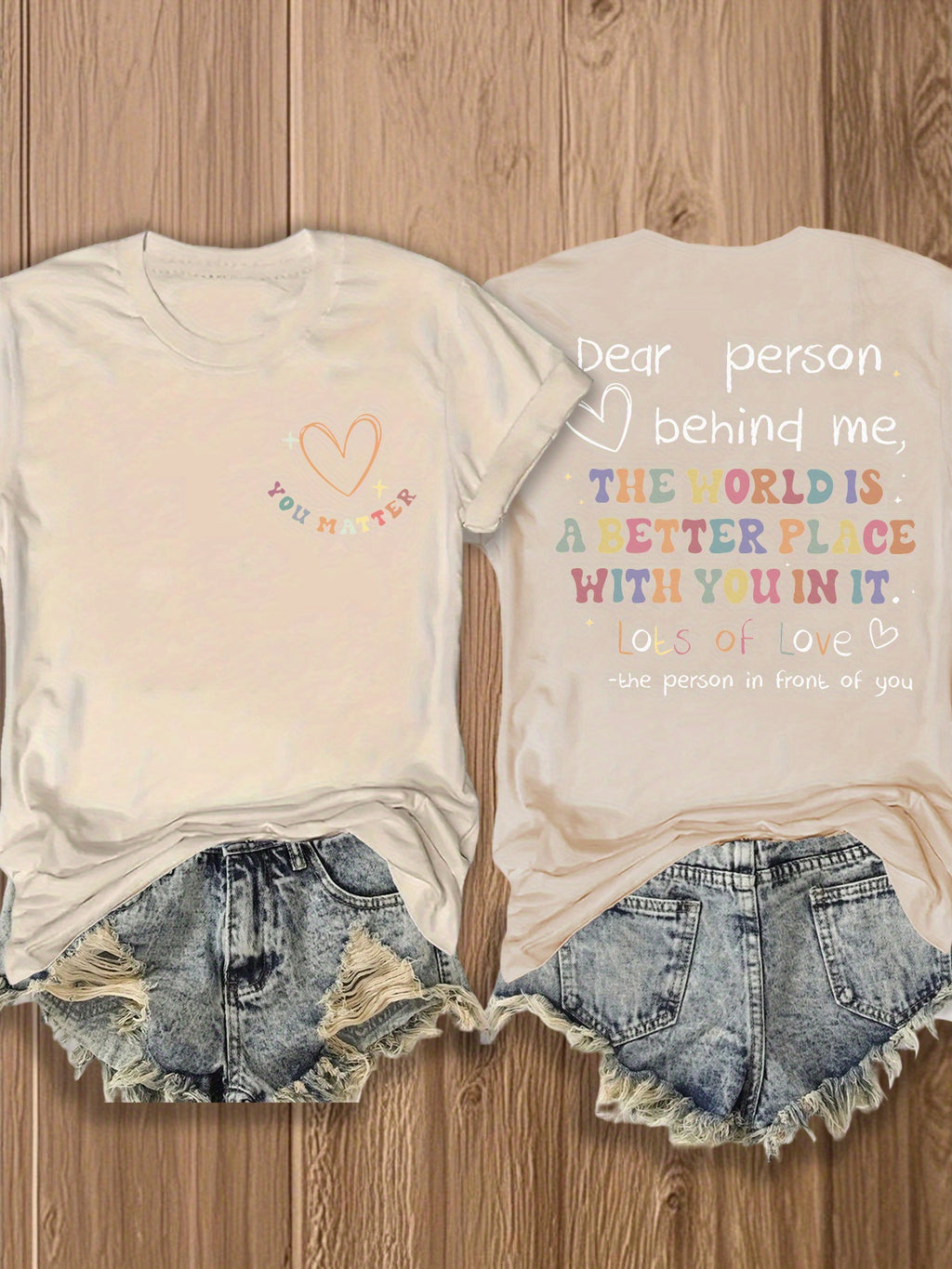 Dear Person Behind Me Graphic T-Shirt for Women Double-Sided Print Inspirational Crew Neck Short Sleeve Casual Tee Gift for Best Friend Couple Soulmate Summer