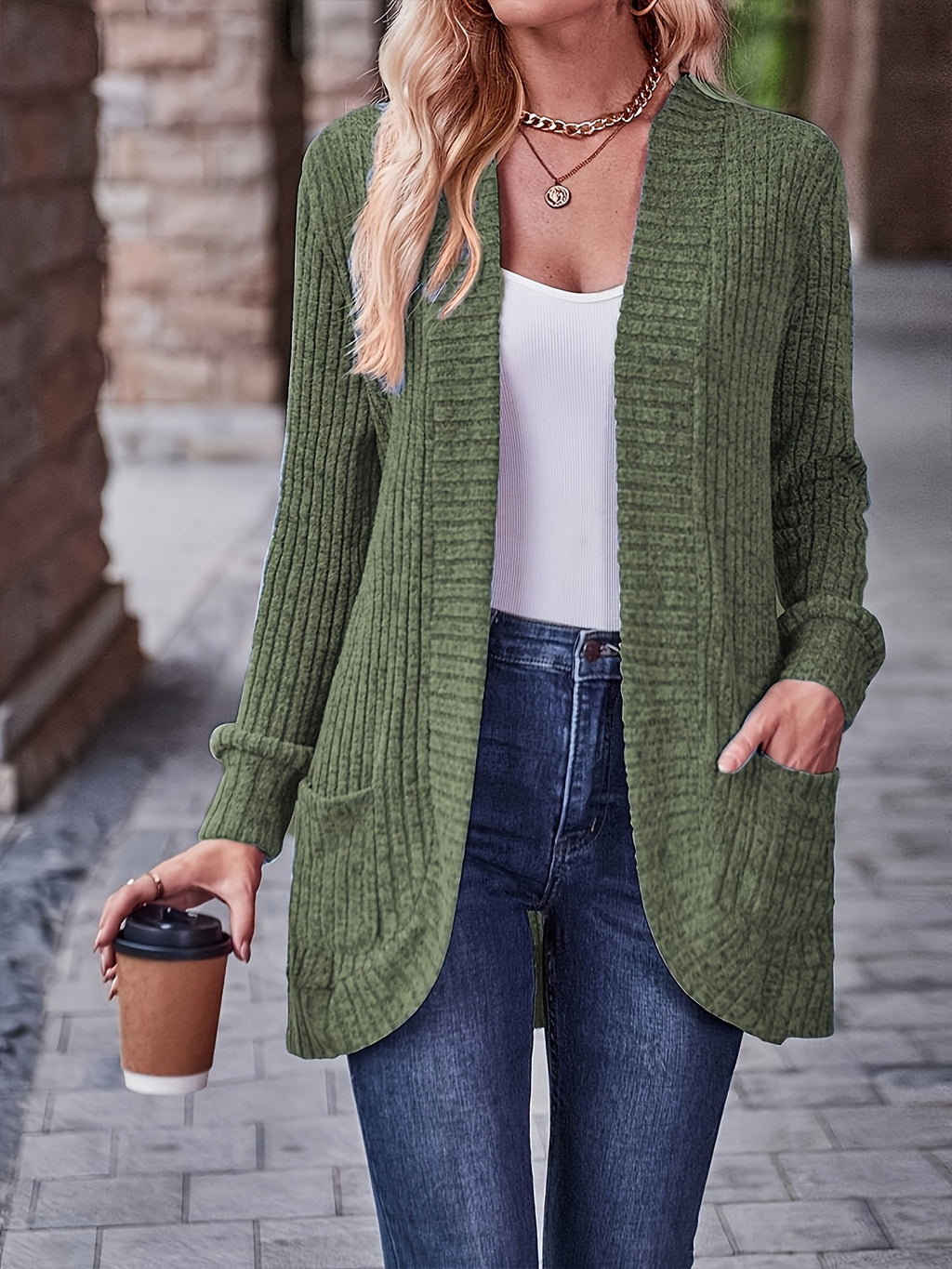 Cardigan Collar Loose Blouse Women Knit Pocket Long Sleeve Solid Color Casual Elegant Top 10 Colors Stretch Everyday Wear S-XXL