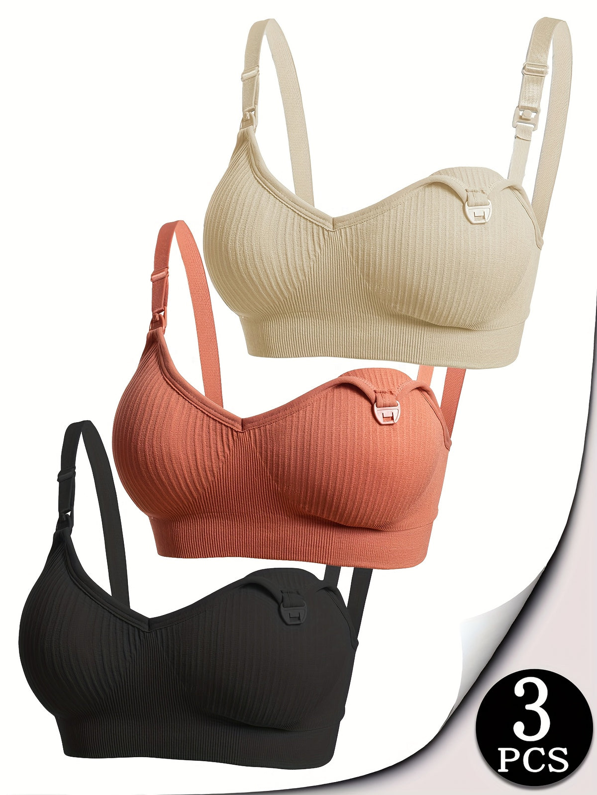 Breastfeeding Bra 3 Pack Postpartum Nursing Open-Button Multi-Color Maternity Underwear with Removable Chest Pads Medium Support