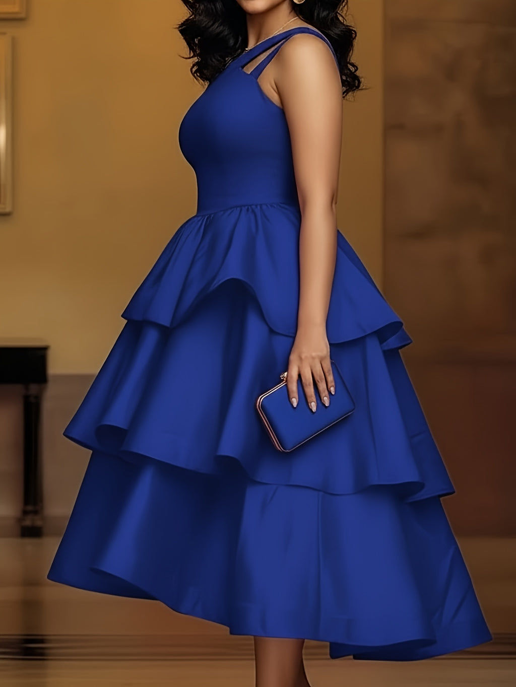 Orange One-Shoulder Cutout Tiered Midi Dress for Women – Eye-Catching Party Gown for Birthday Dinners, Gatherings & Summer Events