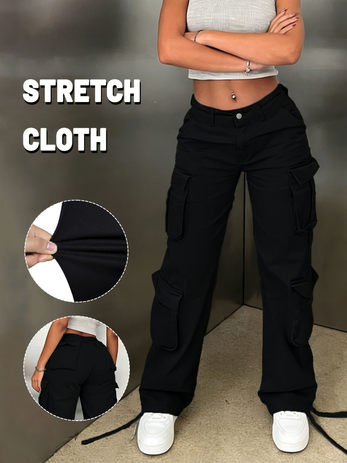 Y2K Retro Washed Cargo Pants Women Multi Pocket Street Travel Casual Vintage Basic Work Trousers Chic