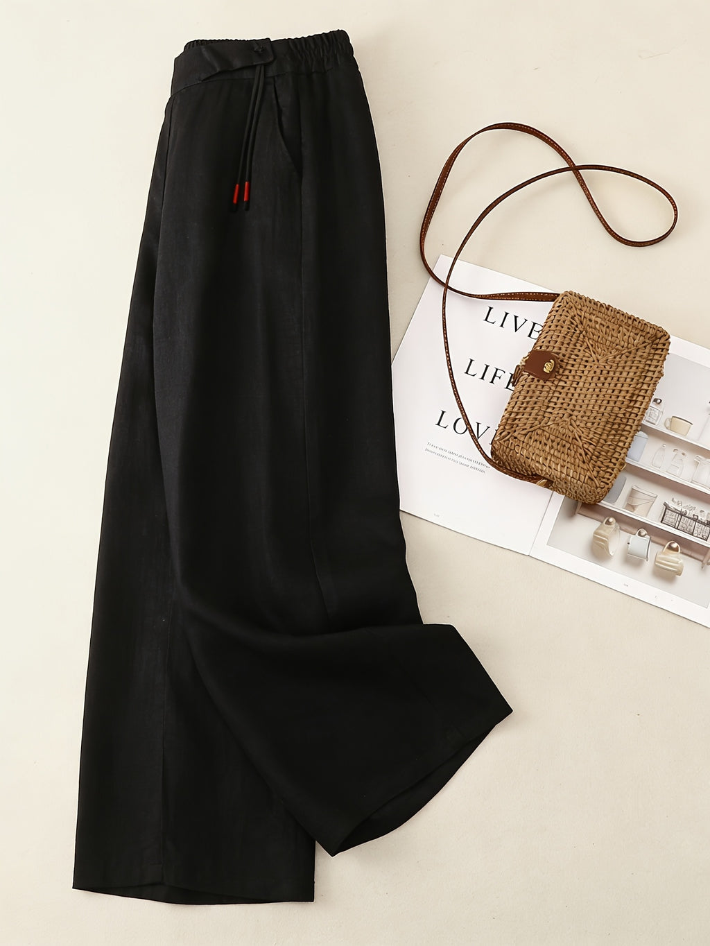 Retro Wide Leg Pants Women High Waist Loose Drape Casual Vintage Style Flowy Trousers Spring Summer Comfortable