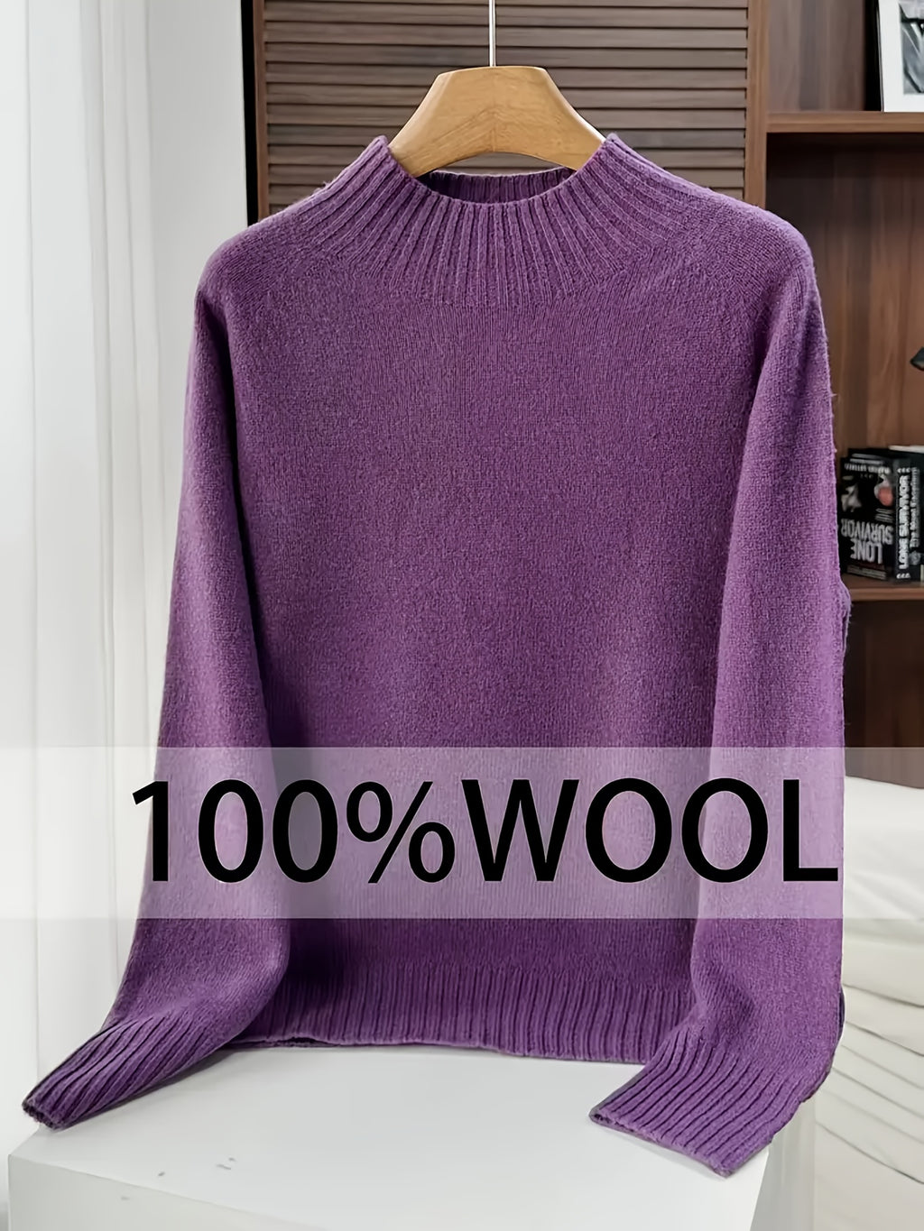Women Oversized 100% Wool Sweater Round Neck Raglan Sleeve Thick Pullover H-Line Silhouette Solid Color Cozy Fall Winter Layering Knit Top