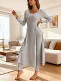 Heavyweight Fleece Lounge Set Women Oversized Long Sleeve Wide-Leg Pants Cozy Winter Two-Piece Ribbed Minimalist S-XL