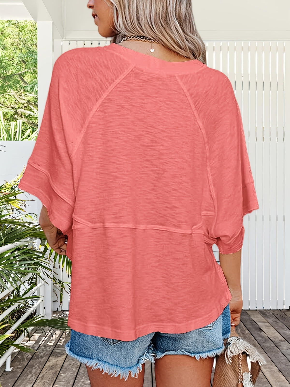 Women's Flowy Batwing Half Sleeve Crewneck T-Shirt Solid Color Loose Fit Casual Summer Top Cute Basic Tee