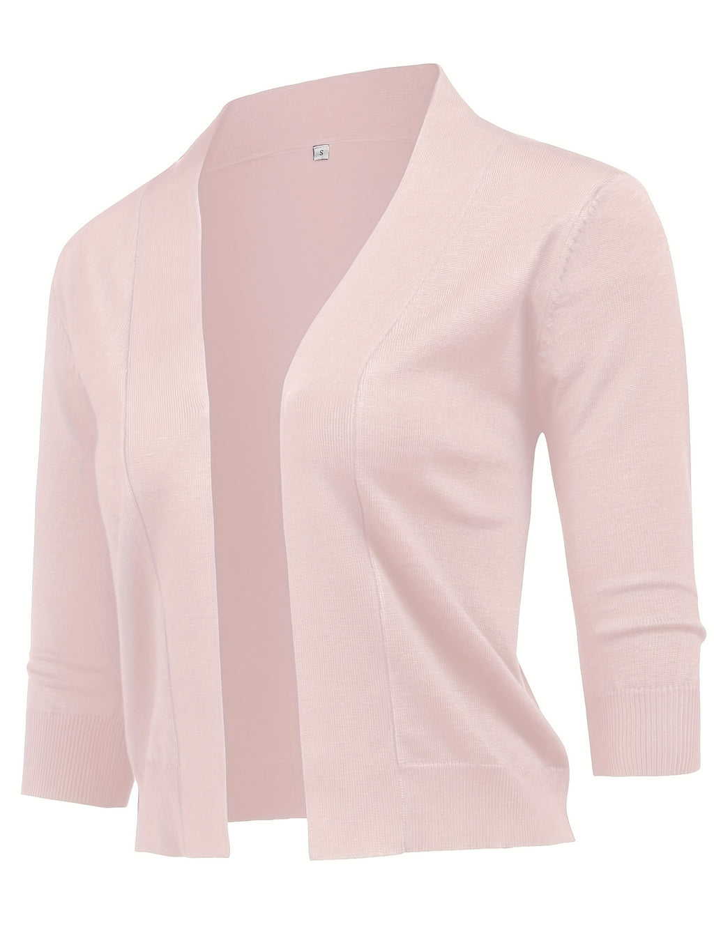 Cropped Open Front Cardigan Women 3/4 Sleeve Knit Shrug Ribbed Hem Draped Neckline Lightweight Stretchy Layering Top 9 Colors Spring Summer Fall S-XXL