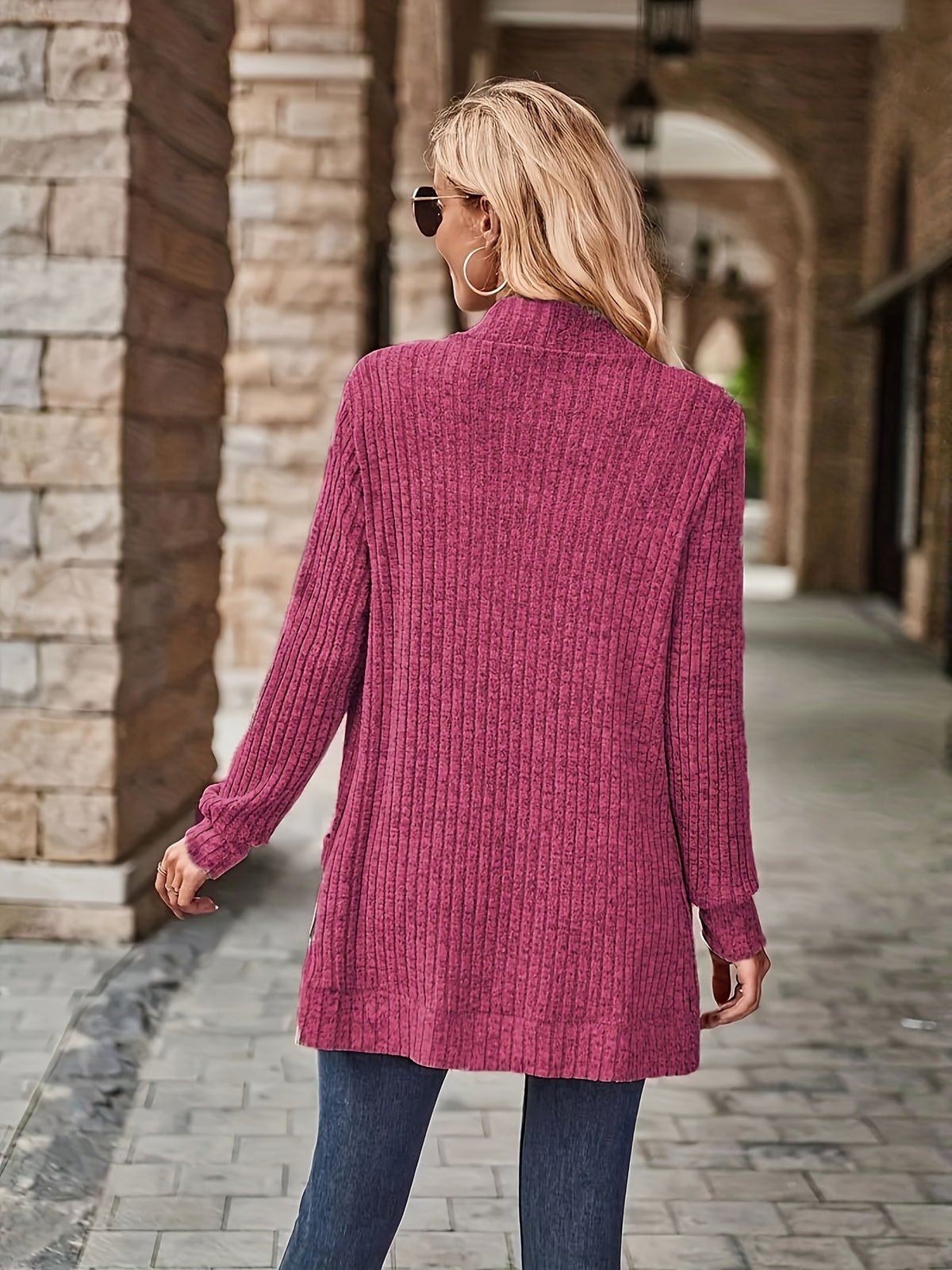 Cardigan Collar Loose Blouse Women Knit Pocket Long Sleeve Solid Color Casual Elegant Top 10 Colors Stretch Everyday Wear S-XXL