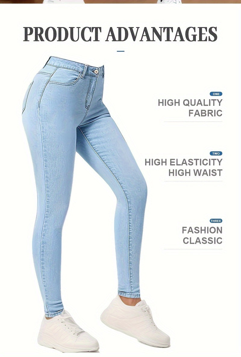 High Rise Slim Fit Blue Jeans Women Stretch Denim Pants Slant Pockets Skinny Casual Fashionable Soft Touch S-XXL