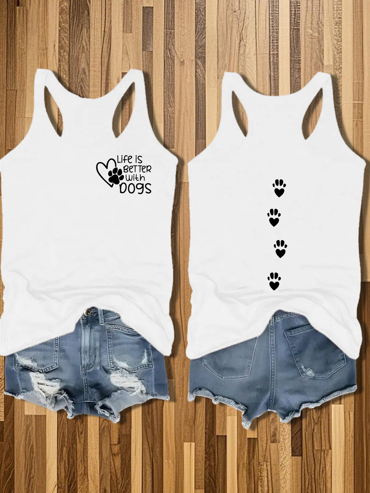 Women's Sleeveless Round Neck Vest Cat Dog Paw Print Cotton Casual Summer Top Pet Lover Lightweight Nontransparent White Black Gray Rose Red S-XXL