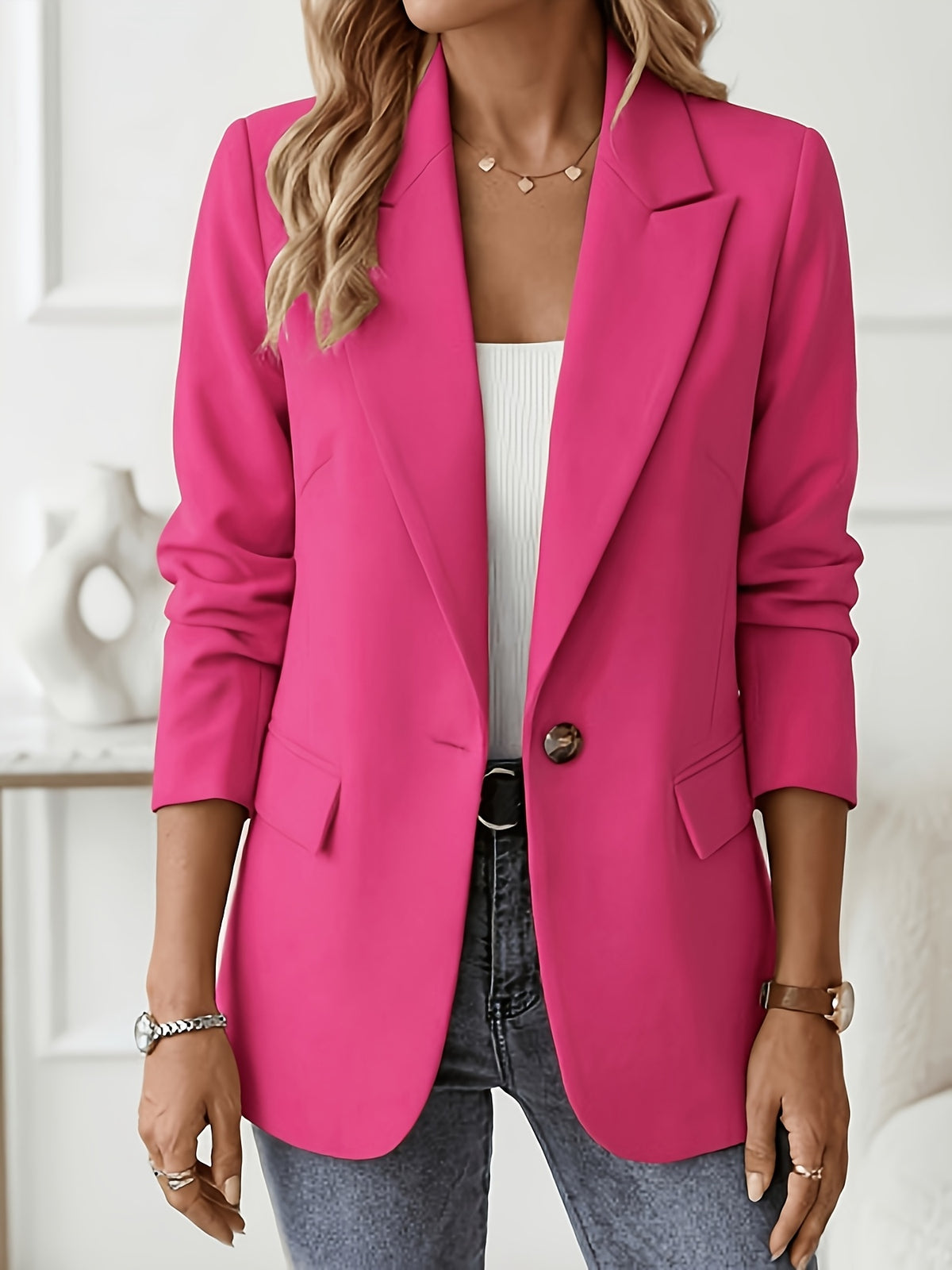 Women's Solid Color Lapel Office Blazer Long Sleeve Elegant Small Suit Jacket Spring Autumn Multi-Color Selection Professional Wear