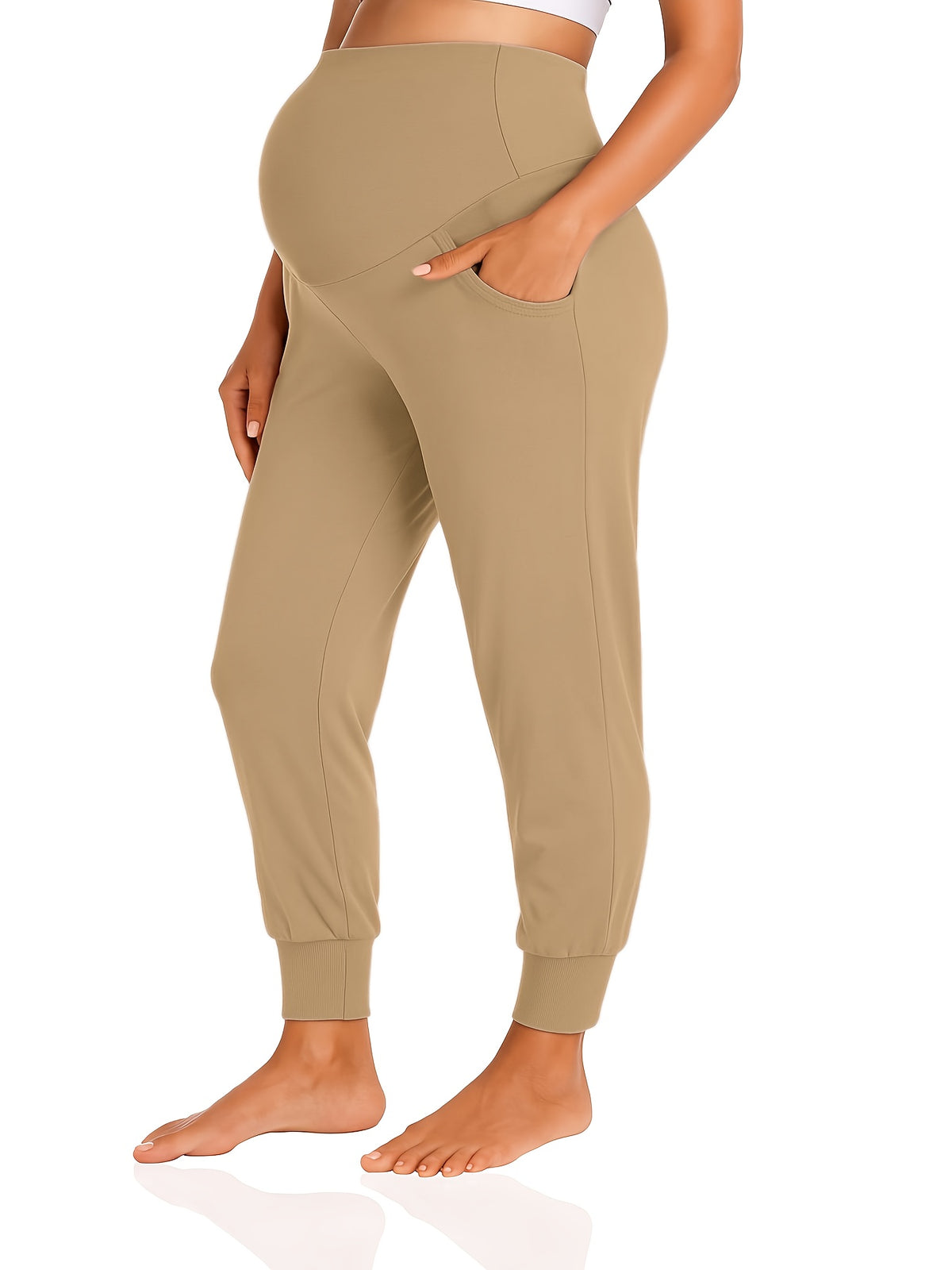 Maternity Pants Women Stretchy Comfortable Lounge Pants High Waist Belly Support Straight Leg Casual Pregnancy Pants with Pockets