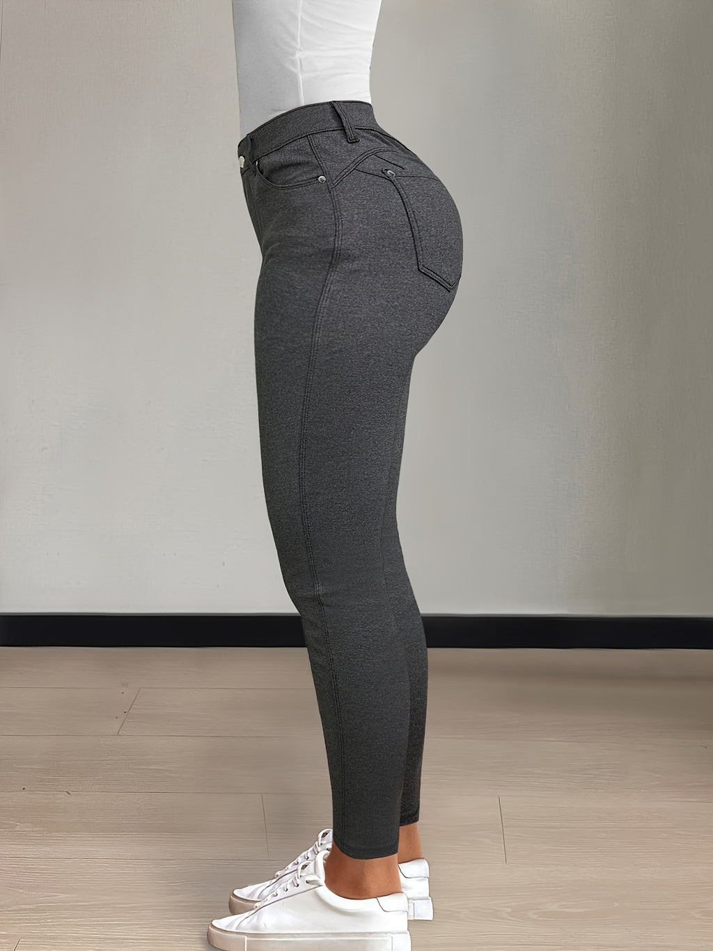 Women's High-Waist Skinny Jeans Stretchy Fabric Multi-Color Long Style Casual Streetwear Button Decor Five Pockets