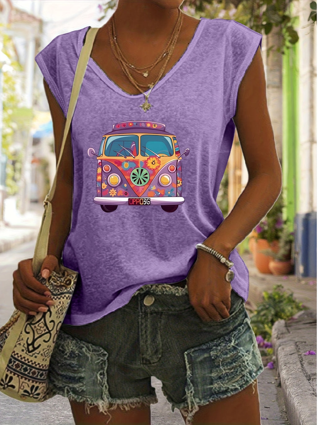 Graphic Print Tank Top Women V-Neck Hippie Rock Boho Sleeveless Summer Casual Vest Top 7 Colors S-XXL
