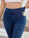 Women's High-Waisted Slim Elastic Pencil Jeans Yoga Pants Navy Black Light Blue All Season