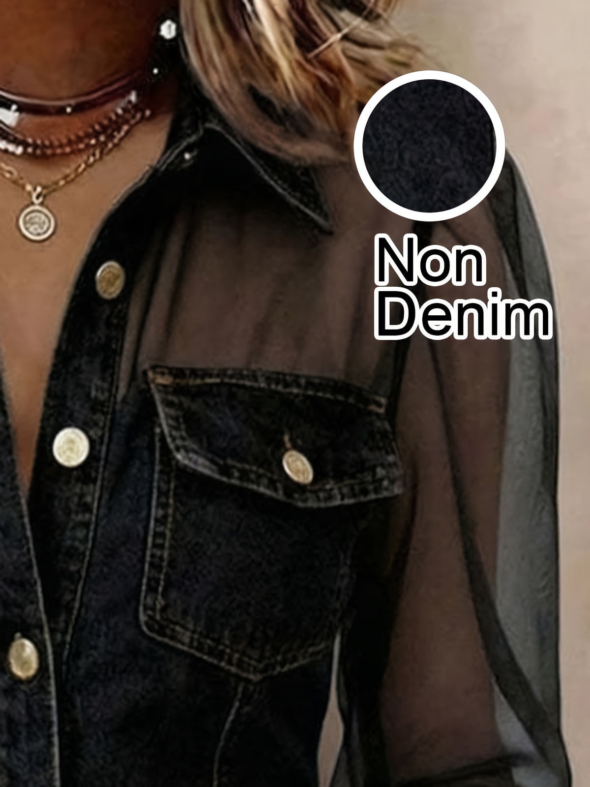Sheer Mesh Sleeve Faux Denim Shirt Women Puff Sleeve Fitted Button Vintage Blouse Elegant Print Top Spring S-XXL