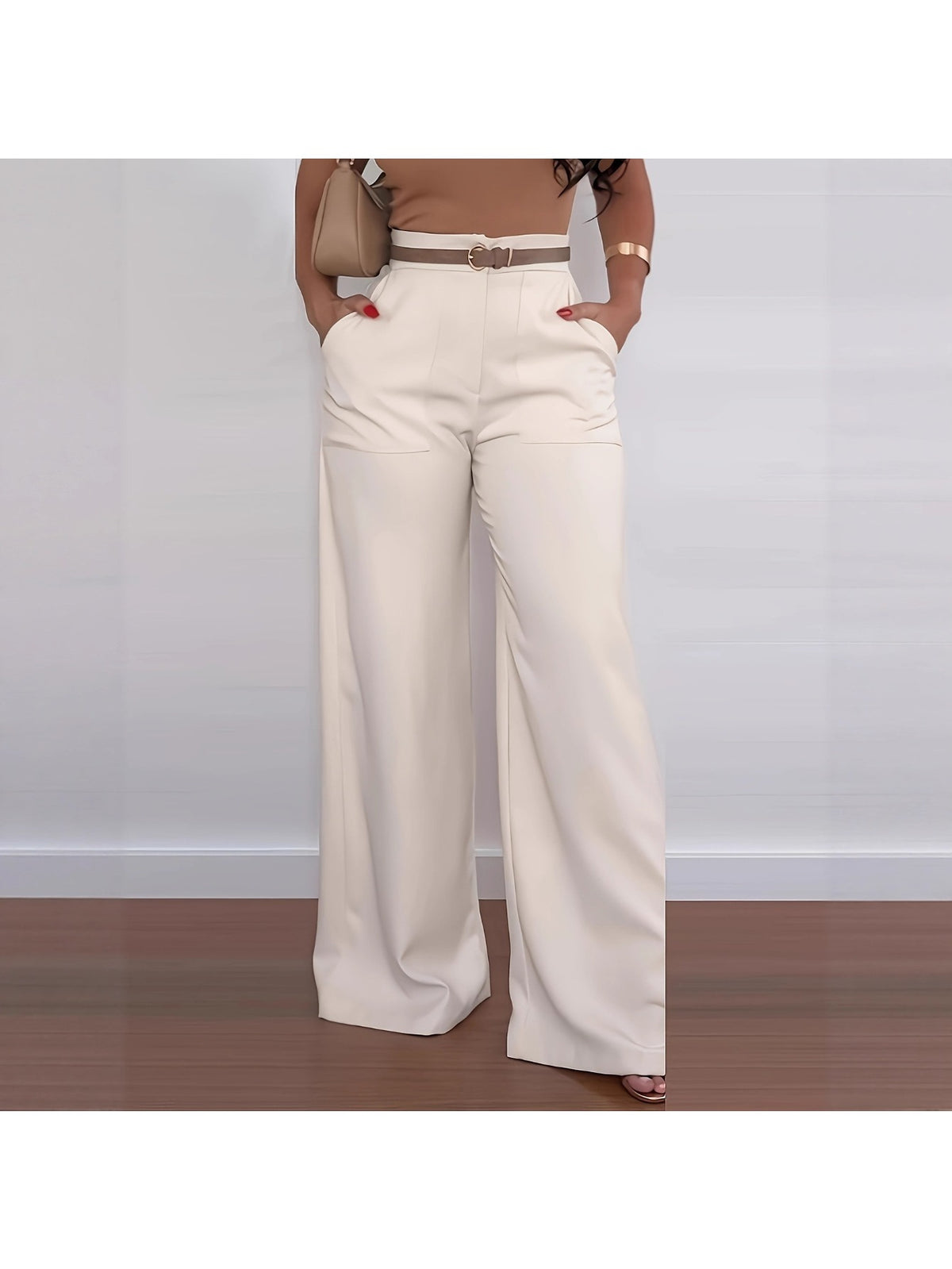 Wide Leg Dress Pants Women High Waist Elegant Suit Trousers with Pockets Casual Office Work Polyester Long S-XXL