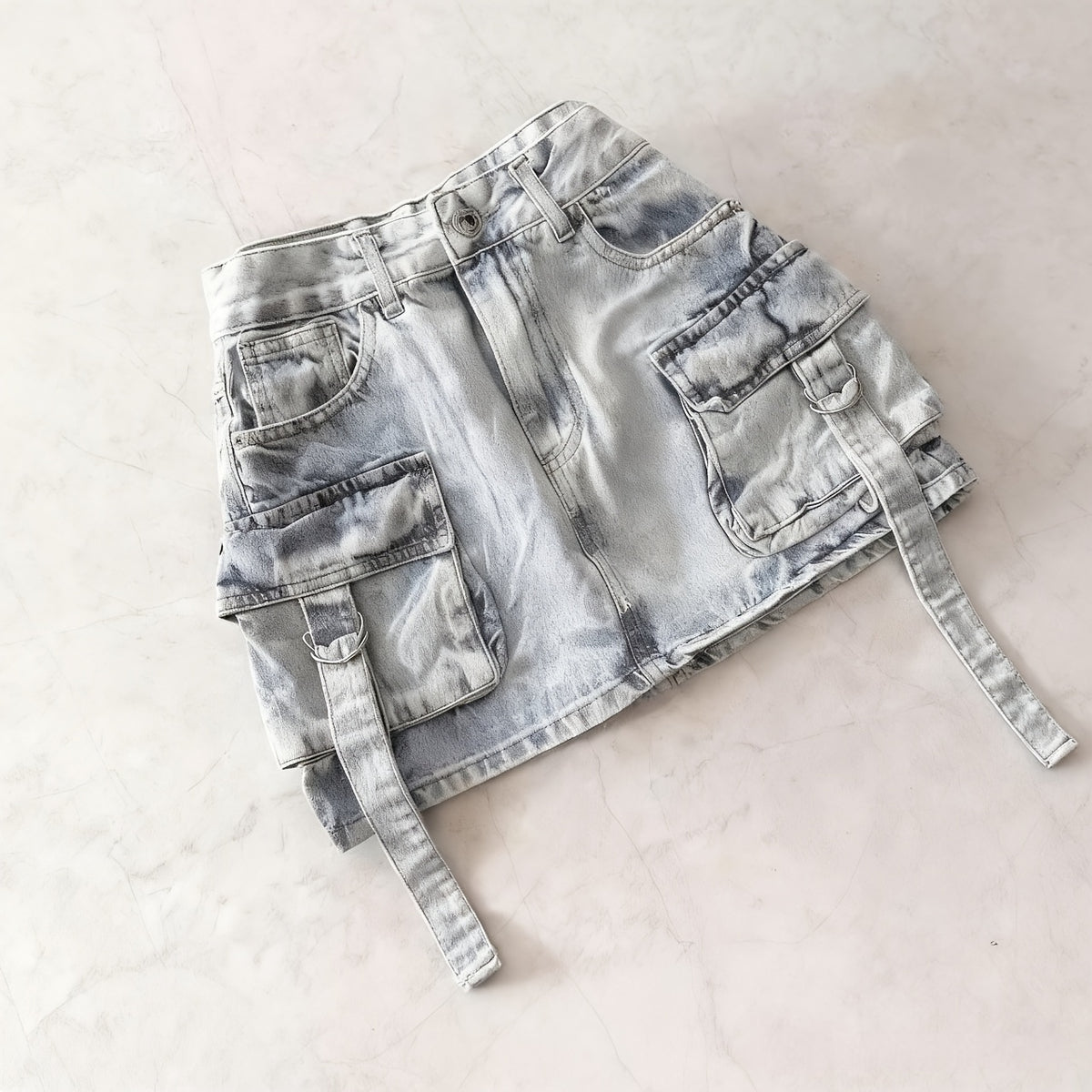 Y2K Black Denim Mini Skirt Women High Waist Goth Harajuku Stretch Multi-Pocket Streetwear Biker Aesthetic Spring Summer Fall