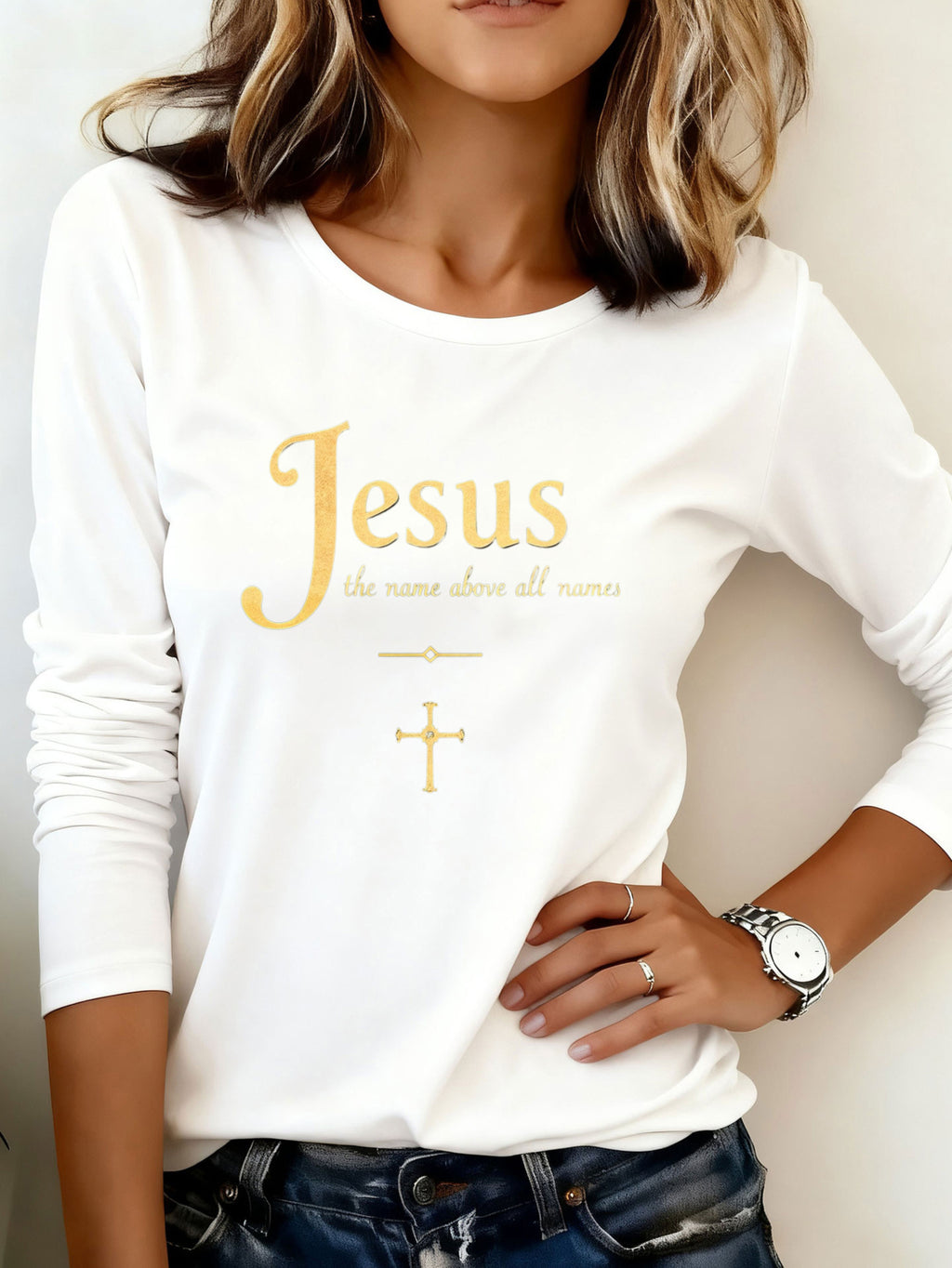 Jesus Graphic Long Sleeve T-Shirt Women Heavyweight 200g Christian Faith Tee Casual Holiday Party Outfit Top
