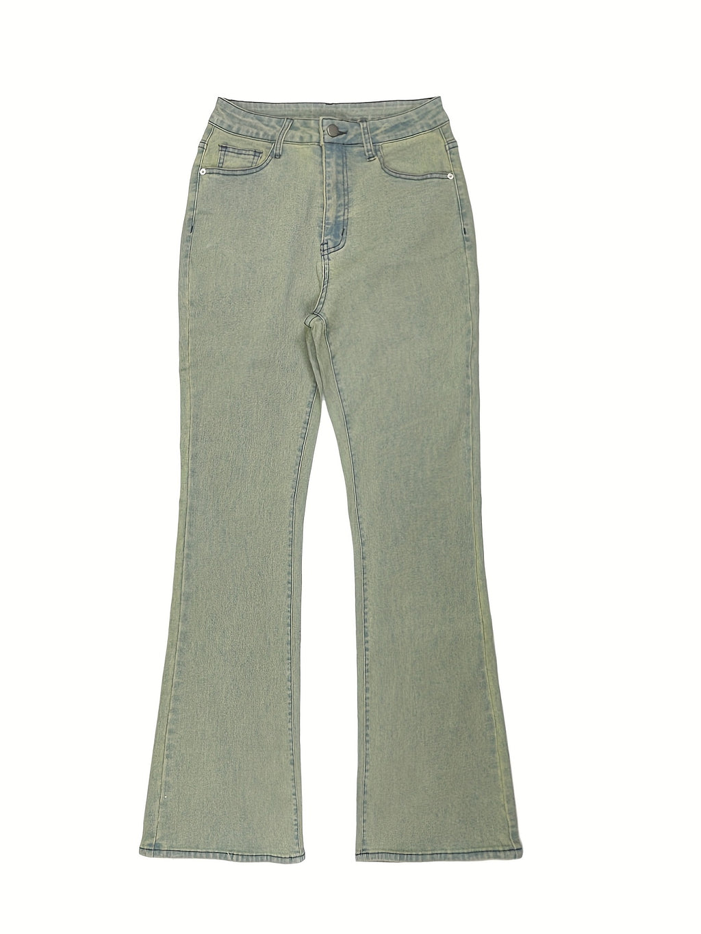 High Waist Stretch Flare Jeans Women Wide Leg Pants with Pockets – Solid Color Street Style, All-Season Comfortable Denim, Machine Washable