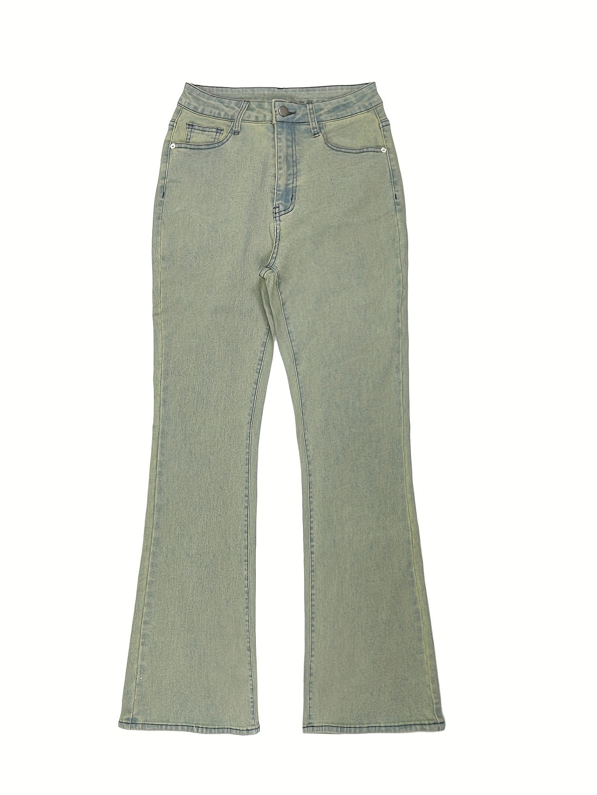 High Waist Stretch Flare Jeans Women Wide Leg Pants with Pockets – Solid Color Street Style, All-Season Comfortable Denim, Machine Washable