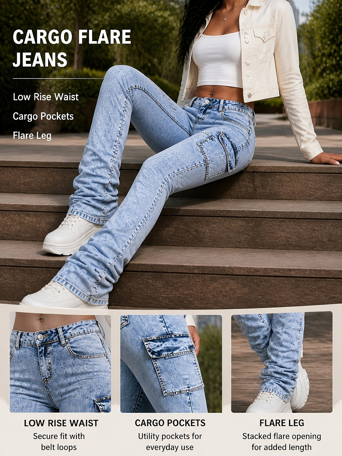 High Waist Stretch Jeans Women - Sky Blue Casual Denim Pants, Comfortable Slim Fit Machine Washable Streetwear Bottoms for Spring Summer Fall