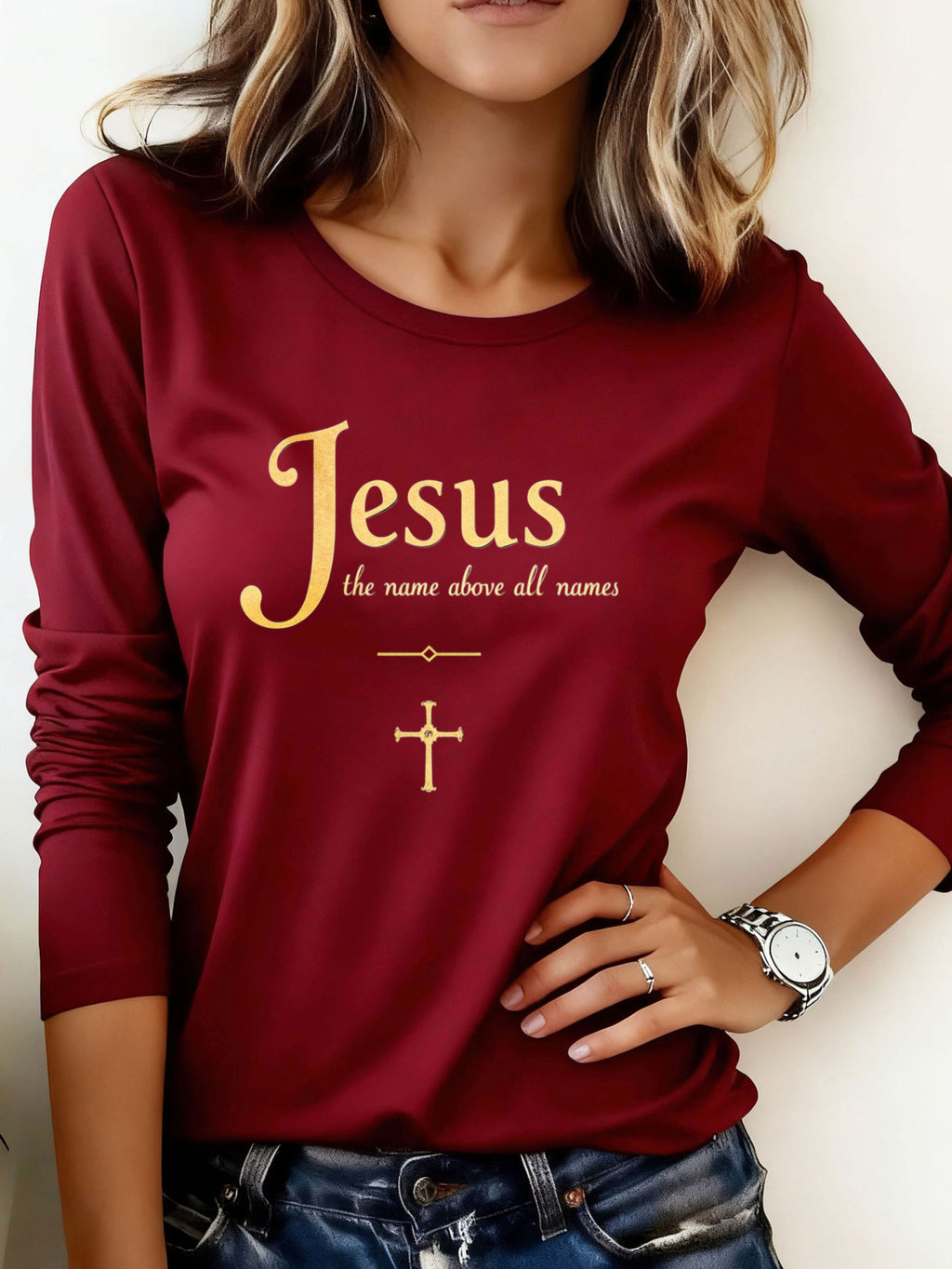 Jesus Graphic Long Sleeve T-Shirt Women Heavyweight 200g Christian Faith Tee Casual Holiday Party Outfit Top