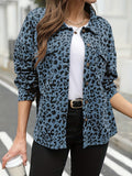 Women's Leopard Print Corduroy Shacket Jacket Loose Fit Mid-Length Casual Long Sleeve Shirt Jacket S-XXL