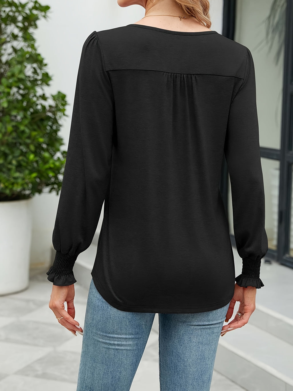 Puff Long Sleeve Tunic Top Women Pleated Crew Neck Loose Blouse Casual Elegant Fall Shirt Soft Flowy Top White Purple Green S-XXL