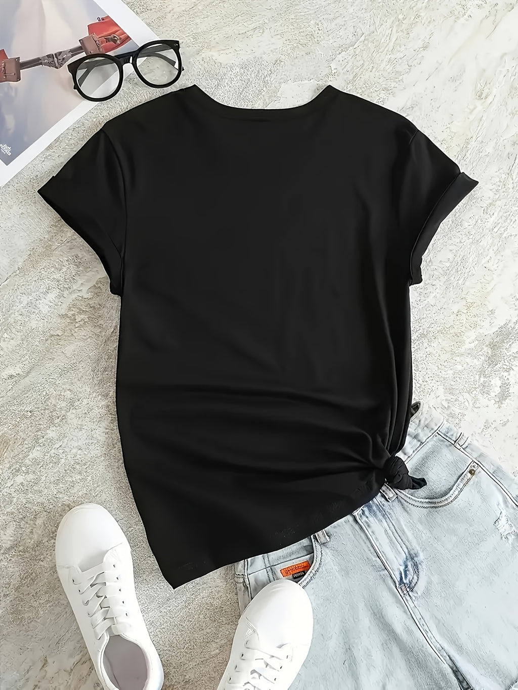 Fashionable Print Crew Neck T-Shirt for Women - Lightweight Breathable Polyester Casual Short Sleeve Tee Spring Summer Everyday Wear