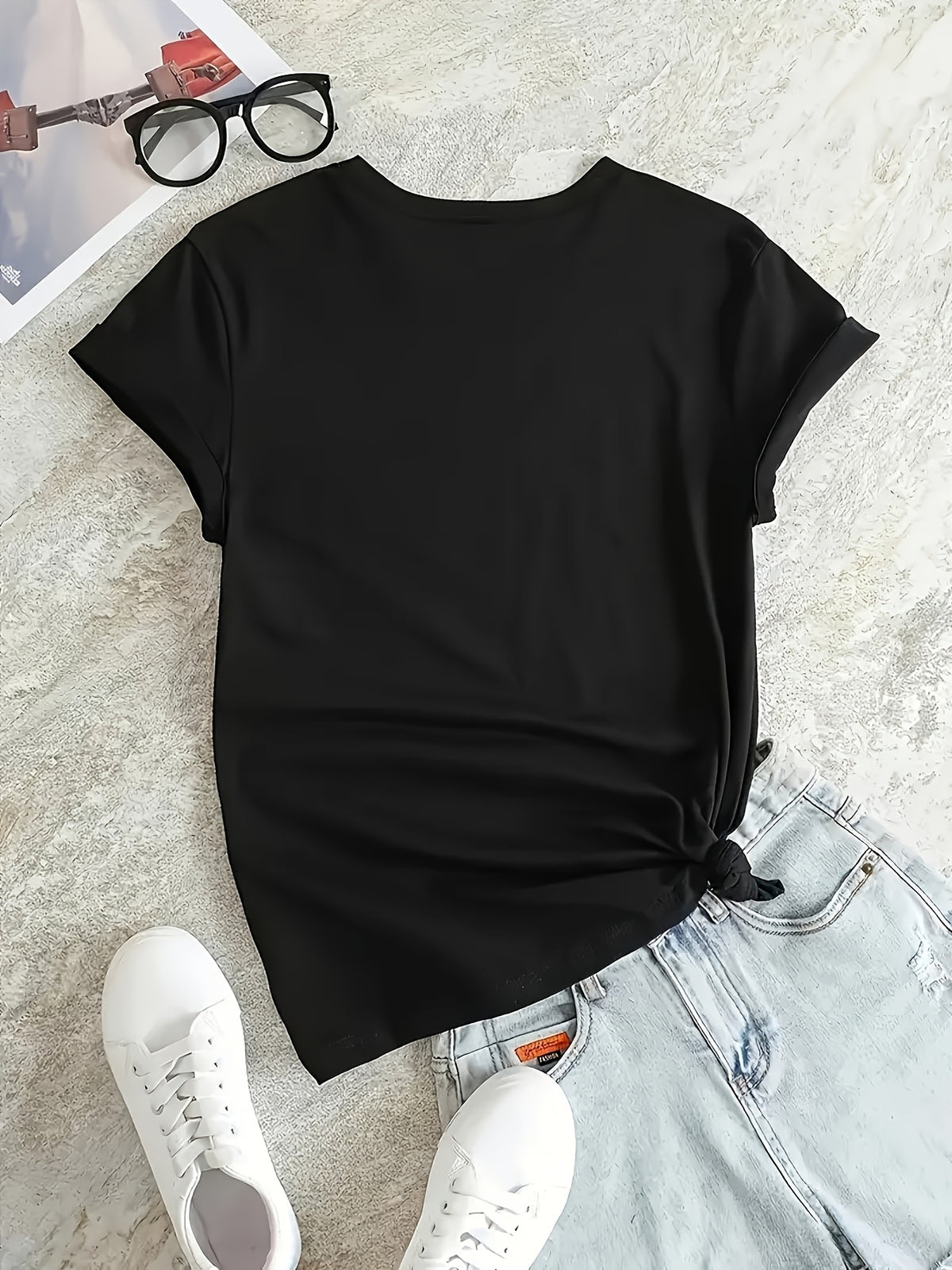 Fashionable Print Crew Neck T-Shirt for Women - Lightweight Breathable Polyester Casual Short Sleeve Tee Spring Summer Everyday Wear