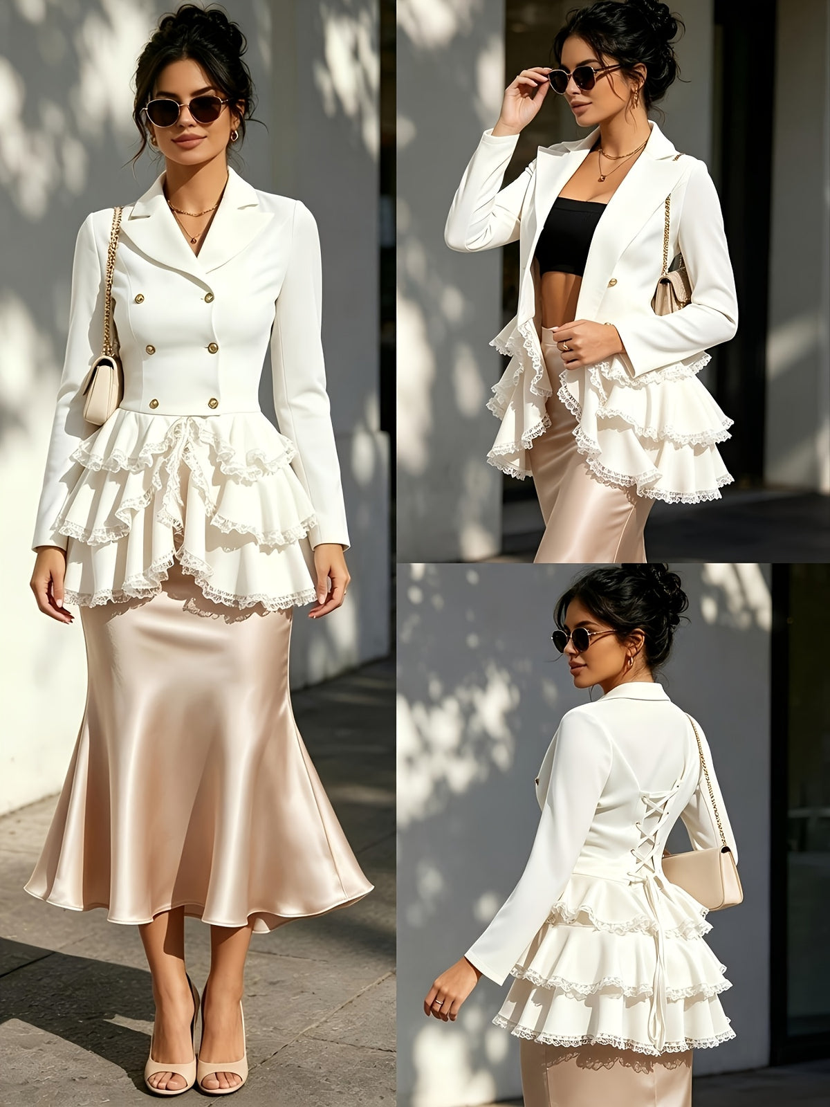 Women's Vintage Gothic Double-Breasted Blazer Jacket Lace Ruffle Hem Corset Back Steampunk Statement Coat for Women Spring Fall