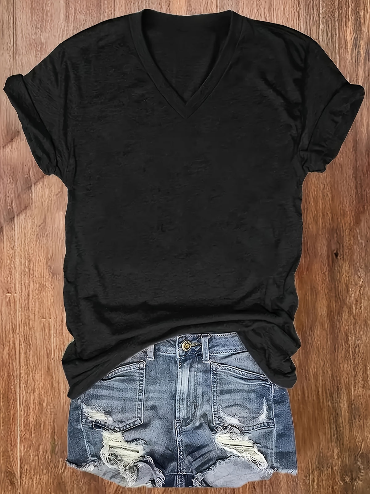 Geometric Print V-Neck Loose Casual T-Shirt for Women - Short Sleeve Soft Stretch Knit Top 180g Spring Summer Everyday Base Layer