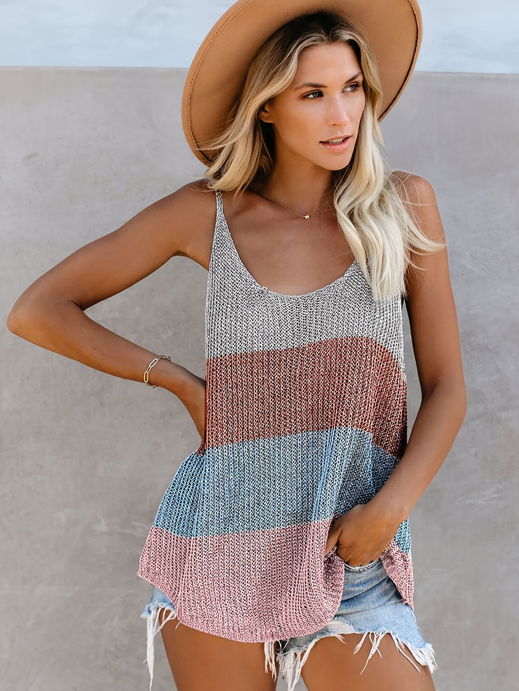 Knit Tank Top Women Flowy Sleeveless Sling Sweater Loose Fit Casual Summer Top Lightweight Breathable Vacation Beach Layering