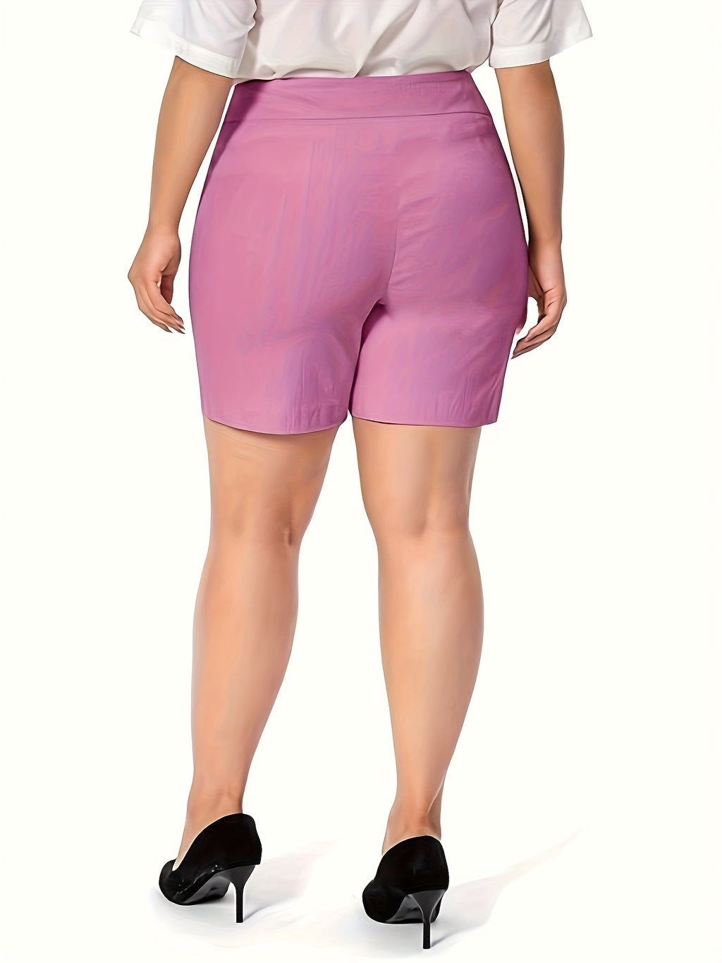 Women High Waist Stretchy Casual Summer Shorts Front Pockets Office Wear Solid Color Spring Fall Multi Colors