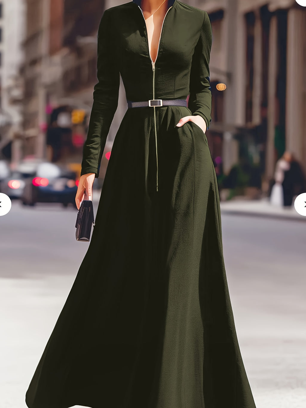 Elegant Mermaid Flared Dress for Women Long Sleeve Lapel Waist Cinching Belt Zipper Formal Evening Dress Autumn Party Dinner Wedding Guest