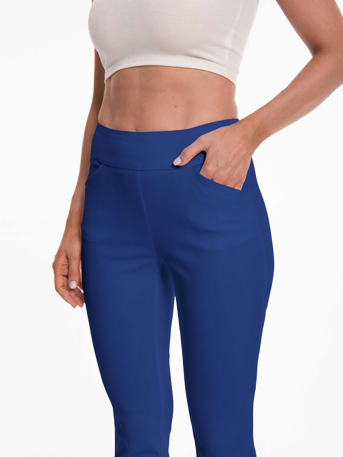 Stretch Ankle Pants Women High Rise Pull-On Straight Leg Slim Fit Work Office Travel Blush Pink Surf Black
