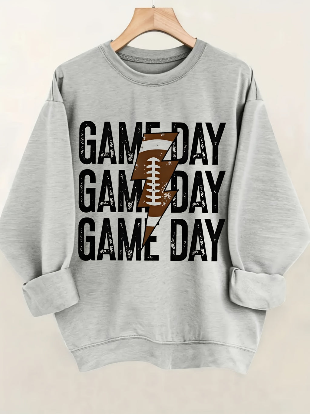 Game Day Football Graphic Crewneck Sweatshirt Women Casual Sports Fan Pullover Top Spring Fall Light Grey S-XXL
