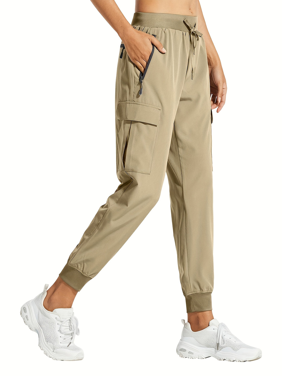 Women's Cargo Jogger Hiking Pants UPF 50+ Lightweight Quick Dry Outdoor Pants with Zippered Pockets - Drawstring Waist All Season