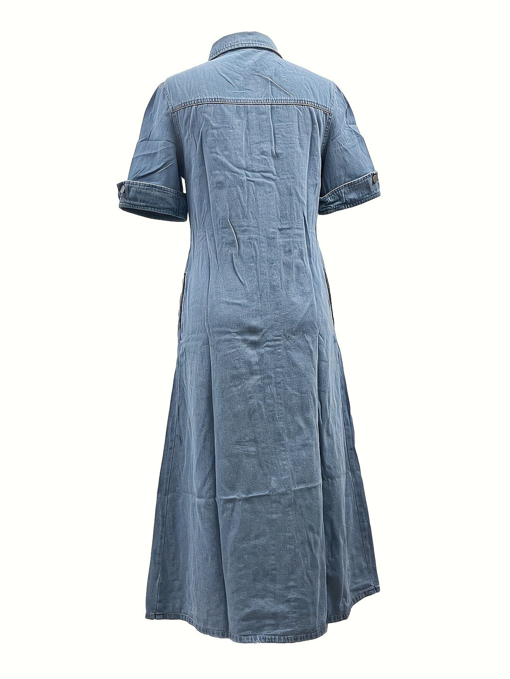 Women's A-Line Denim Jean Dress V-Neck Button Front with Pockets Casual Waist Fitted Shirt Dress Blue Dark Blue Medium Blue S-XXL
