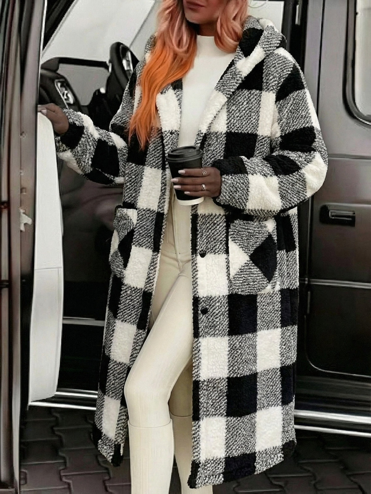 Plaid Color Block Velvet Home Jacket Women Warm Long Coat Cute Sweet Lounge Wear Autumn Winter Pink Grey Black S-XL